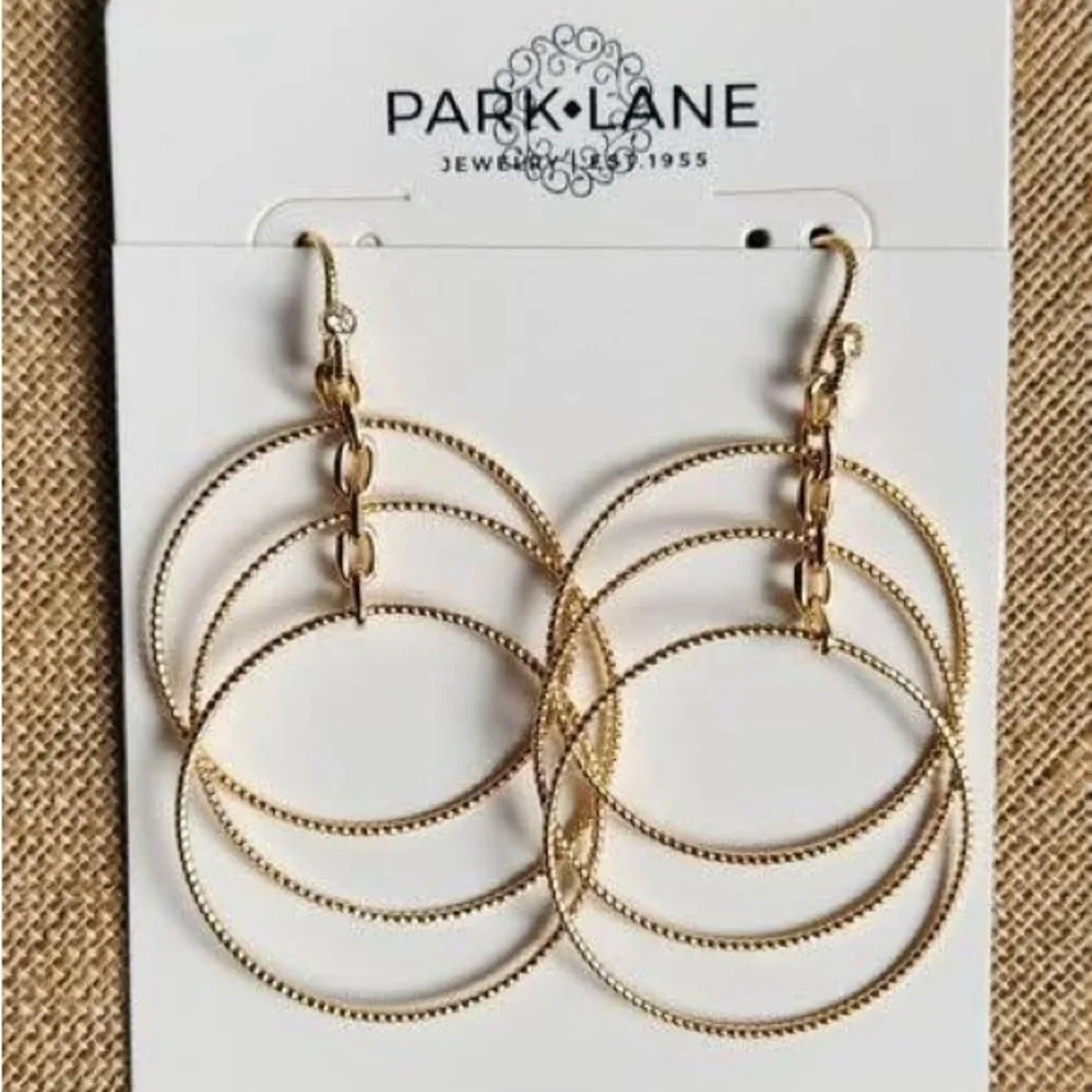 Park Lane TEMPO Multi-Hoop Dangling Gold Earrings, Featherlight, 3” Long, NWT